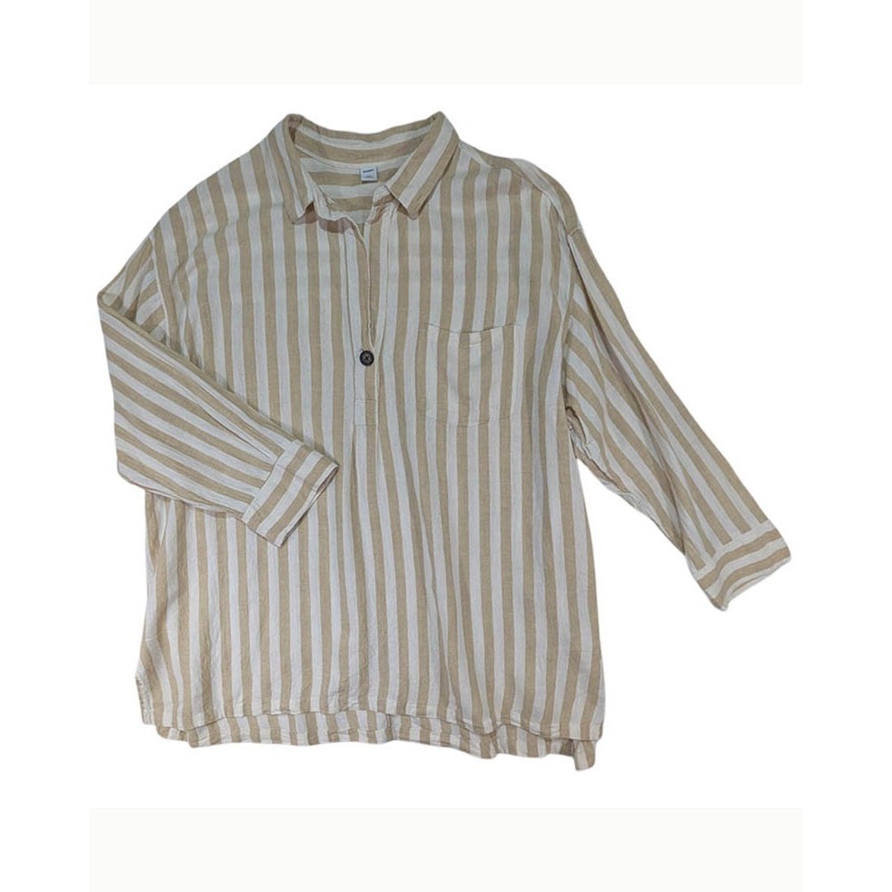 Old Navy Linen Popover Tunic Womens XXL Beige Stripe Coastalcove Beachy Resort‎
